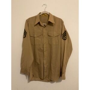 Vintage USMC Khaki Wool Tropical Shirt Mens Staff Sergeant Rank Patch Uniform Lg